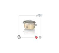 Swan Retro Slow Cooker Cream 3.5L SF17021CN Crockery Pot Glass Lid 200W