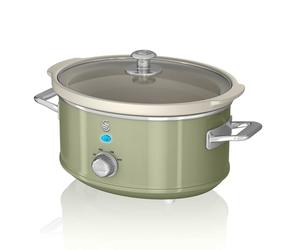Swan Retro Slow Cooker with 3 Temperature Settings, Keep Warm Function, Removable Dishwasher Safe Pot, Up to 4 Portions, 3.5L, 200W, Retro Green, SF17021GN