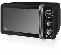 Swan Retro SM22030LBNEU Digital Microwave 20L, 5 Power Levels, Defrost Function, 60 Minute Timer, Mirror Effect Door, 27 cm Turntable, Vintage Design, Black, 800 W