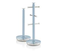Swan Retro Towel Pole and Mug Tree Set 6 Mug Capacity Non-Slip Bases Kitchen Storage Easy Clean - Blue