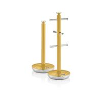Swan SWKA1054YELN Retro Kitchen Towel Pole and 6 Branch Mug Tree, Yellow