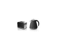 Swan, STP7040BN, 1.5L Jug Kettle & 2 Slice Toaster, Stainless Steel Body, 3kw, Slide Out Crumb Tray, Auto-Centering, Black