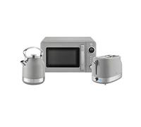 Swan RetroRevive Traditional 1.7L Kettle, 2 Slice Toaster and 20L Microwave Grey and Chrome Trim