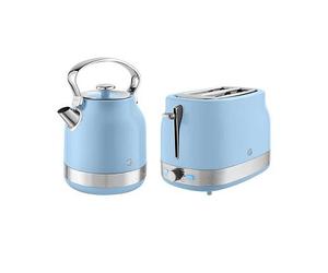 Swan RetroRevive Traditional Kettle 1.7L 3KW and 2 Slice Toaster Blue and Chrome Trim