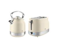 Swan RetroRevive Traditional Kettle 1.7L 3KW and 2 Slice Toaster Chantilly Cream