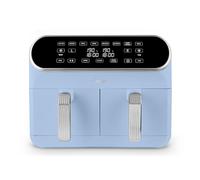 Swan SD10519BLU Retro Dual Basket Air Fryer with Swan Cyclone Technology, LED Display, 8 Pre-Set Cooking Options, Adjustable Temperature, 8L, 1700W, Blue