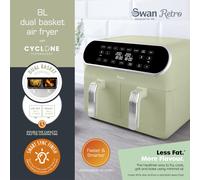 Swan SD10519G Retro Dual Basket Air Fryer with Swan Cyclone Technology LED