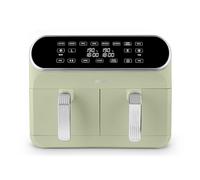 Swan SD10519G Retro Dual Basket Air Fryer with Swan Cyclone Technology, LED Display, 8 Pre-Set Cooking Options, 8L, 1700W, Green
