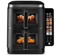 Swan SD10522BLK 11L Twin Stack Air Fryer with Swan Cyclone Technology, Two 5.5L Baskets, Space-Saving Vertical Stack Design, Foldable Digital Touch Display, Dual Cook Functions, 10 Pre-Sets, Black