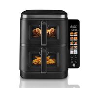 Swan SD10522BLK 11L Twin Stack Air Fryer - Cyclone Technology, 2x5.5L Baskets, Vertical Space-Saving Design, Foldable Digital Touch, Dual & 4-Food