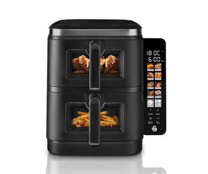 Swan SD10522BLK 11L Twin Stack Air Fryer - Cyclone Technology, 2x5.5L Baskets, Vertical Space-Saving Design, Foldable Digital Touch, Dual & 4-Food