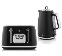 Swan Serenity 1.7L 3Kw Kettle And 4-Slice Toaster Set In Matt Black With Chrome Trim