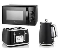 Swan Serenity Black 1.7L 3KW Kettle, 4 Slice Toaster and 20L 700W Microwave SM4420BLK. Contemporary Design Matching Kitchen Electrical Set with a Sleek Black Finish