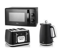 Swan Serenity Black Kettle, 4 Slice Toaster & 700W Microwave Set