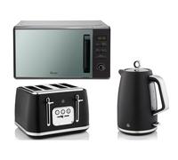 Swan Serenity Black Kettle, 4 Slice Toaster & 800W Digital Microwave