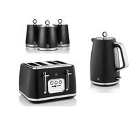 Swan Serenity Black Kettle 4 Slice Toaster & Set of 3 Canisters Set