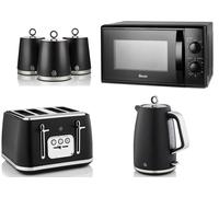 Swan Serenity Black Kettle Toaster 700W 20L Microwave & Canisters Matching Set