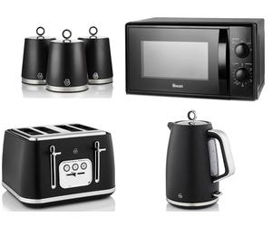 Swan Serenity Black Kettle Toaster 700W 20L Microwave & Canisters Matching Set