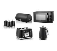 Swan Serenity Black Kettle Toaster 700W Microwave Bread Bin Canisters