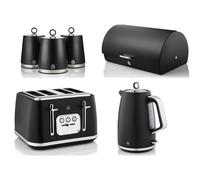 Swan Serenity Black Kettle Toaster Bread Bin & Canisters Matching Set