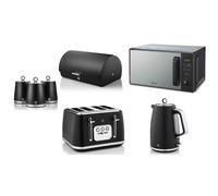 Swan Serenity Black Kettle Toaster Digital Microwave & Storage Set