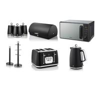 Swan Serenity Black Kettle Toaster Digital Microwave & Storage Set