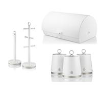 Swan Serenity White Bread Bin Canisters Mug Tree Towel Pole Set