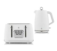 Swan Serenity Kettle & 4 Slice Toaster Set Matt White Finish & Chrome