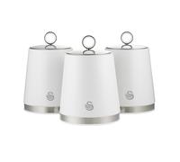 Swan Serenity Set of 3 Kitchen Storage Canisters for Tea, Coffee, and Sugar with Smooth Matte Finish and Stainless Steel Accents, 1.3L, White