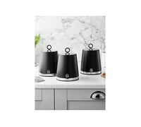 Swan Serenity Set of 3 Kitchen Storage Canisters for Tea, Coffee, and Sugar with Smooth Matte Finish and Stainless Steel Accents, 1.3L, Black