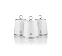 Swan Serenity Set of 3 Kitchen Storage Canisters for Tea, Coffee, and Sugar with Smooth Matte Finish and Stainless Steel Accents, 1.3L, White