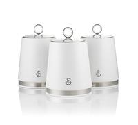 Swan Serenity Set of 3 Kitchen Storage Canisters for Tea, Coffee, and Sugar with Smooth Matte Finish and Stainless Steel Accents, 1.3L, White