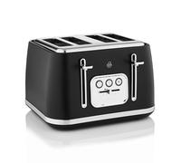 Swan Serenity ST19024BLK 4 Slice Toaster with Matt Finish, 6 Browning Levels, Temperature Control, Reheat and Defrost Functions, 2100W, Black
