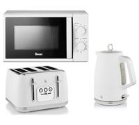 Swan Serenity White 1.7L 3KW Kettle, 4 Slice Toaster and 20L 700W Manual Microwave SM4420WHT. Contemporary Design Matching Kitchen Set in Matt White Finish
