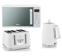 Swan Serenity White 1.7L 3KW Kettle, 4 Slice Toaster and 20L 800W Digital Microwave SM4421WHT. Contemporary Design Matching Swan Kitchen Set in a Matt White Finish