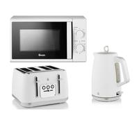 Swan Serenity White Kettle, 4 Slice Toaster & 700W 20L Microwave Set
