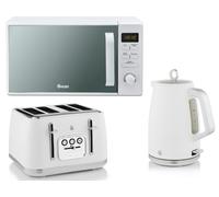 Swan Serenity White Kettle, 4 Slice Toaster & 800W 20L Digital Microwave Set
