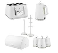 Swan Serenity White Kettle 4 Slice Toaster BreadBin Canisters Mug Tree