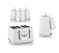 Swan Serenity White Kettle 4 Slice Toaster & Set of 3 Canisters Set