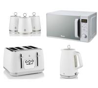 Swan Serenity White Kettle Toaster Digital Microwave & Canisters Matching Set