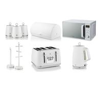 Swan Serenity White Kettle Toaster Digital Microwave & Storage Set