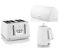 Swan Serenity White Matching Kitchen Set - 1.7L 3Kw Kettle, 4-Slice Toaster And Bread Bin In White Matte Finish