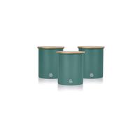 Swan SWKA17513GREN Nordic Scandi Set of 3 Storage, Tea, Coffee and Sugar Canisters, Pine Green, Steel, Bamboo Lid