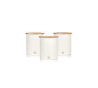 Swan 3 SWKA17513WHTN Nordic Scandi Set of 3 Storage, Tea, Coffee and Sugar Canisters, Cotton White, Steel, Bamboo Lid