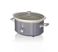Swan SF17021GRN Retro Slow Cooker with 3 Temperature Settings, Keep Warm Function, 3.5L, 200W, Retro Grey