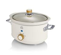 Swan 3.5L Nordic Slow Cooker 200W Removable Inner Pot Low/High Settings Glass Lid - Cotton White