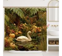 Swan Shower Curtain, Autumn Forest Floral Bathroom Decor, Nature Inspired Modern Rustic Waterproof Fabric Shower Curtain with Hooks 72x72 Inch