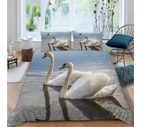 Swan Single Duvet Cover Set 3D Printed Aquatic Animals Bedding Set Ultra Soft Microfiber Quilt Cover 135x200 cm with 2 Pillowcases with Zipper for Boys Girls Teens a.1927