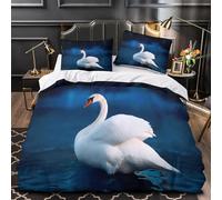 Swan Single Duvet Cover Set 3D Printed Blue Lake View Bedding Sets 3 Piece Soft Microfiber Quilt Cover 150 x 200 cm with Zipper Closure und 2 Pillowcases for Single Bed Decor A/813