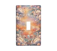 Swan Single Light Switch Cover Plate, Nature Serene Water Lily Water Spring Pastel Orange Plastic Standard Size Toggle Light Switch Cover for Bedroom Bathroom Kitchen Entrance Decor (Single)